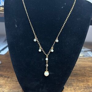 1928 Gold-Tone Pearl Y Necklace with Clear Accents